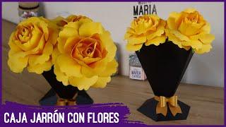 Caja jarrón con flores de cartulina - Rosas de cartulina  Soy Maria Zapata