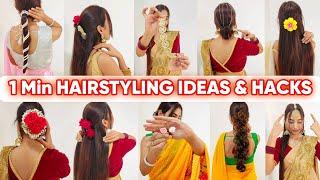 10 Quick Festive Hairstyles In 1 Min | Quick 1 minute saree hairstyles hacks | @glambeautyys