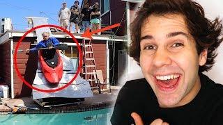 DAD BUILDS KAYAK SLIDE OFF OF HOUSE!!