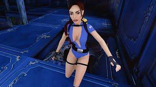 Tomb Raider 2 Remastered MODS 51: Upside-down broken glass room, barefoot Lara in blue wetsuit