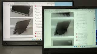 レノボ・ジャパンの「ThinkPad X1 Carbon（2019）」からASUS JAPANのモバイルディスプレイ「MB16AWP」にワイヤレス接続しているところ