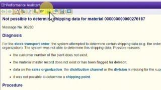 error - Not Possible to determine shipping data for material. #message no. 06280