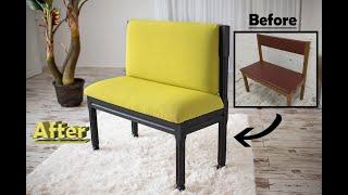 How to Reupholster a Bench. Upholstery Tips. Pilnai restauruotas žalias suoliukas ( minkštasuolis )