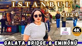 Istanbul Turkey Galata Tower to Eminonu 4K Walking Tour | Galata Bridge, Fish Sandwich Boats | 2024