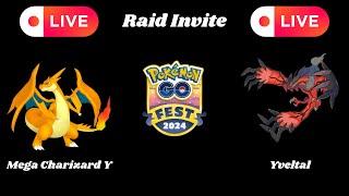 YVELTAL & MEGA CHARIZARD Y LIVE RAID INVITE | NO COMMENTARY ONLY CHAT | GO FEST 2024 | POKÉMON GO