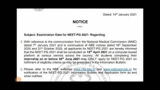 Neet pg 2021 exam date on 18 April 2021