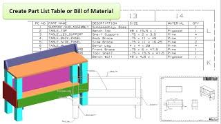 NX CAD 2D Drafting : Create Part List Table or Bill of Material