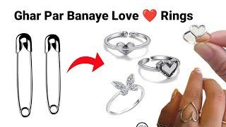 DIY Homemade cute love rings | How to make ring at home | Best safety pin rings🩷 #ring #diy #love