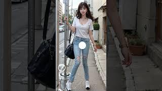 AI Lookbook Quickness Test #3 - Street White T-Shirt + Jeans Female Model l Game