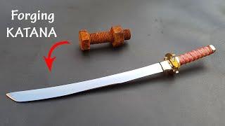 Forging a MINI KATANA  out of Rusty Bolt