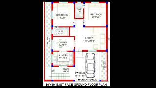 30' x 40' ground floor design | 2d 2bhk home plan | 1200 sqft home design | east facing house