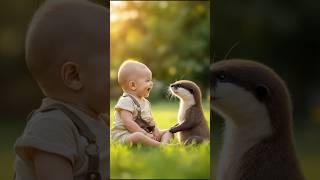 Heart-Melting!  This Otter’s Sweet Reaction to Baby’s Snuggles Will Make You Smile!  #shorts