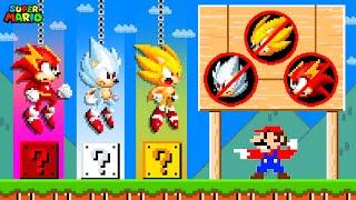 Super Mario Bros. but Mario can BANNED Hyper Sonic, Sonic Gold and Sonic Flash Question Blocks