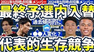 【日本代表は最終予選内に何人入れ替わる？！】2024年9月の森保ジャパンから北中米W杯に生き残るのは…？前回2021年9月のメンバー→カタール本大会26名と比較してみよう！