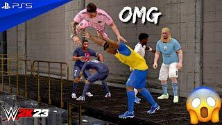 WWE 2K23 - Cristiano vs Messi vs Neymar vs Mbappe vs Haaland vs Vinicius - Backstage Brawl | 4K