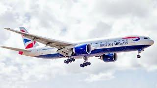 Beautiful View Moment Airplane Landing Boeing 777 At London Airport