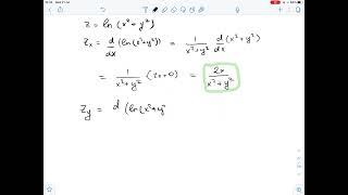 Find both first partial derivatives. z = \ln(x^{2}+y^{2}) | Plainmath