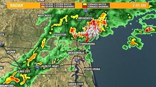 Tracking pre-dawn storms moving across the First Coast Sunday