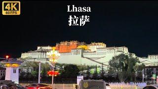 Lhasa Night Drive - The Largest City in Tibet, China - 4K