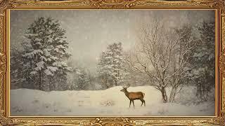 Forest Deer Frame TV Art Snowy Vintage Painting Framed 4K HD Wallpaper Winter Landscape Slideshow