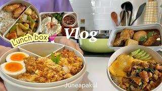 Lunch box Vlogep.2| ข้าวไก่กรอบซอสแกงเขียวหวาน,กะเพราหมูกรอบไข่ข้น,ต้มพะโล้