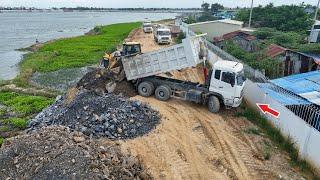 Part 30 ,Impressive Develop Connect Side Road on Lake By SHANTUI Dozer & SHACMAN Truck ​Paving Stone