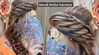 Beautiful Side French Braided High Puff Hairstyle | Hairstyle for Mehndi bridal