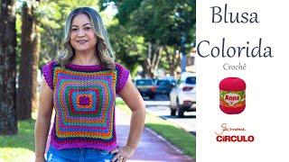 Blusa de Crochê Colorida para iniciantes em Crochê passo a passo Prof. Simone Eleotério