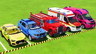 TRANSPORTING POLICE CARS, FIRE DEPARTMENT, AMBULANCE VEHICLES WITH MAN TRUCKS ! Farming Simulator 22