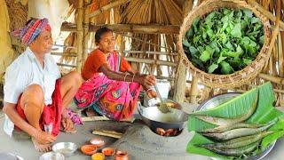 Niddle head fish curry and jute leaves recipe cooking in tribal style by our tribe grandmaa