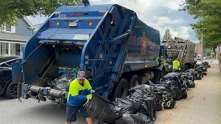 Republic Services Rear Loader Garbage Trucks Packing Over 100 Trash Bags!