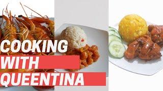 Cooking (Season Rice & shrimp, Crayfish, Bake chicken) with Queentina