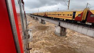 Dangerously Overflowing River and Train Crossing over it | My Lucky Escape | Thirukkural Express
