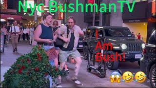 42nd street Times Square scares pt2. Bushman prank reactions!!!