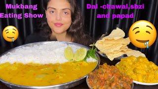 Eating Rice, Dal, Lal Saag, Jhinge Aloo Posto with Papad | Mukbang Eating Show | Veg Thali