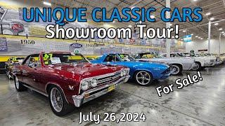 CLASSIC CARS FOR SALE !! Unique Classic Cars Lot Walk July 26, 2024 - muscle cars - street rods