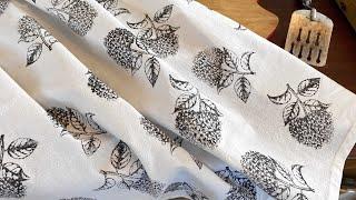 Easy DIY Flour Sack Kitchen Towels -  Hydrangea Stamped Tea Towels