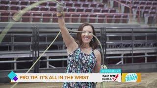 Mellisa Gives Roping a City-Girl Try at the Snake River Stampede Rodeo