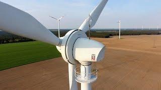 Enercon E-40 wind turbine from the air, Dji Phantom 4 drone