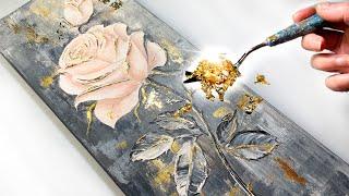 A new Dimension of TEXTURED Art! - EASY Palette Knife Rose! Gold Leaf | AB Creative Tutorial