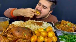 ASMR; Eating Spicy Whole Chicken Curry+Spicy Mutton Curry+Spicy Eggs Curry+Extra Gravy with Rice