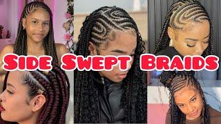 Side-Swept Box Braids Conrows #sideswepthairstyles #sidesweptbangs #sidesweptbridswithbeads