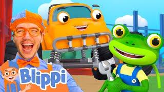 Monster Truck Song!! | Blippi x Gecko CROSSOVER | Educational Cartoons for Kids | Vehicle Songs