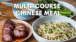 Multi-course Chinese meal with Charsiu