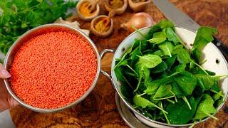 Lentils with fresh spinach are healthier than meat! Vegan recipe to cook at home