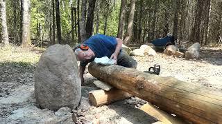 First Cabin Logs Into Position-Marten's Old Off Grid Log Cabin#273