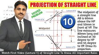 PROJECTION OF STRAIGHT LINE IN ENGINEERING DRAWING IN HINDI (SOLVED PROBLEM 10) @TIKLESACADEMY