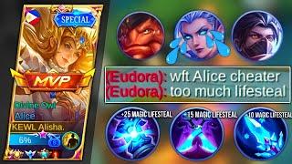 TRY THIS! ALICE + ALL MAGIC LIFESTEAL BUILD = IMMORTAL 1V5 │TOP GLOBAL ALICE GAMEPLAY-MLBB