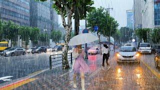 Heavey Rainy GANGNAM Morning Walk, SAMSUNG Building, Seoul Gangnam, Seoul Travel Walker.