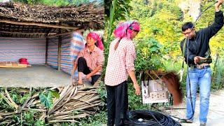 Mom used a tarpaulin to cover the house and asked an electrician to bring electricity to the house.